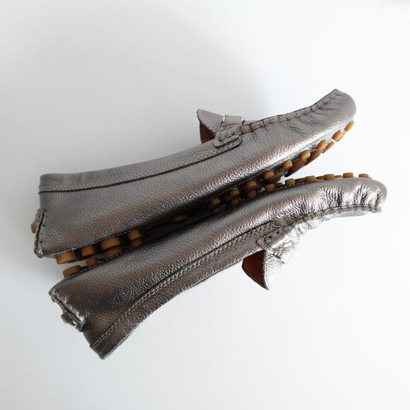 Coach Nola Silver Calf Grain Leather Logo Slip On Driving Shoe Moccasin Loafers - Picture 6 of 16